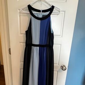 ModCloth hi-low striped Peachy Queen maxi dress in blue